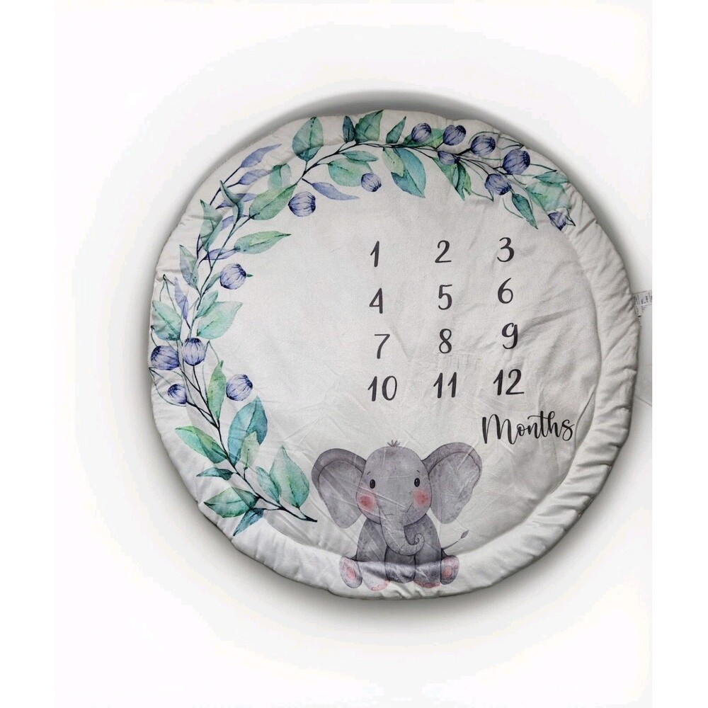 Baby Milestone Playmat Soft Plush Elephant Floral Monthly Infant 35x35 Mat EUC